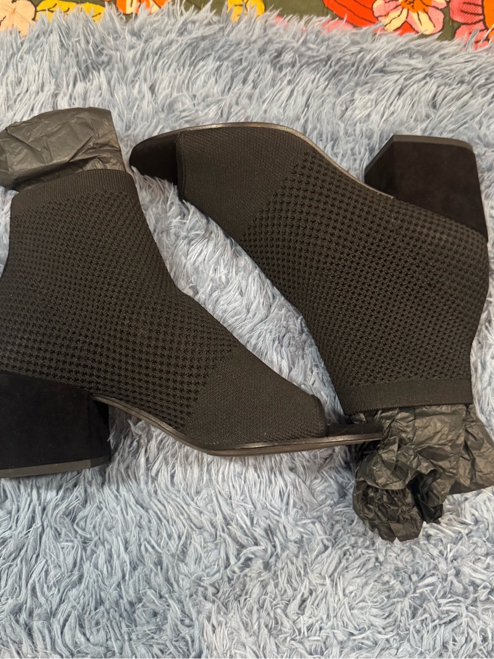 NIB Eileen Fisher Croft Stretch Knit Open Toe Booties in Black Size 8.5